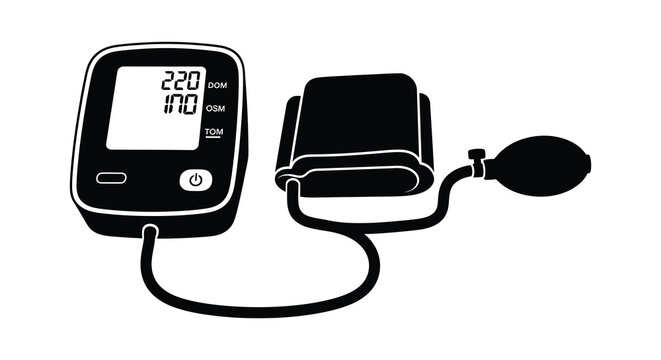 Blood pressure monitor with cuff digital display black silhouette