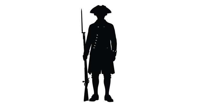 Revolutionary war soldier with musket black silhouette