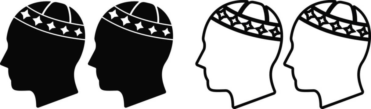 Muslim cap men vector icon set collection group with Islamic prayer skullcap people and pilgrim symbols, black silhouette and outline flat line style illustration pack