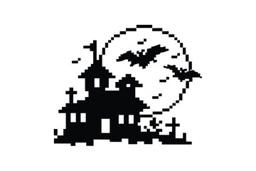 Obraz premium Creepy Haunted Full Moon Night Monochrome Illustration