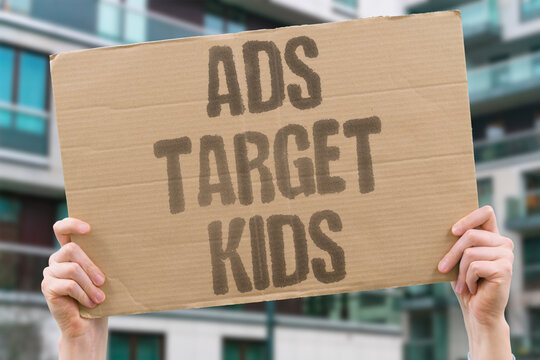 "Ads Target Kids" Marketing algorithms deliberately target underage viewers for profit. MARKETING. ALGORITHMS. DELIBERATELY. UNDERAGE. PROFIT.