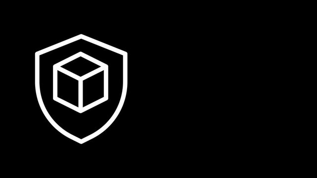 An animated outline icon of a shield protecting a box, representing secure package delivery, logistics safety, or protected shipping. Loopable motion .
