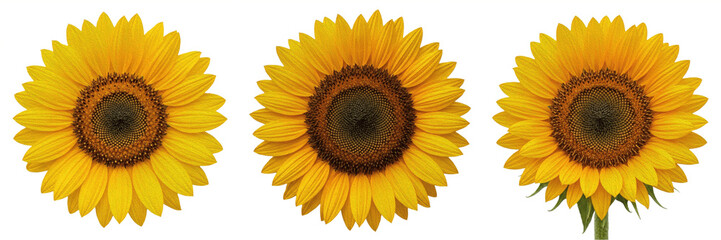 Fototapeta premium Vibrant Yellow Sunflower Head in Full Bloom Isolated on White Background - Large Summer Botanical Flora for Nature Photography, Garden Design, Floral Patterns, and Bright Seasonal Graphic Assets