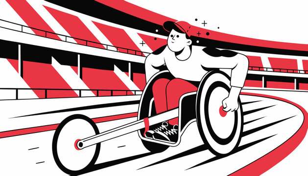Wheelchair Athlete Racing Vector with Track Sport and Disability Inclusion