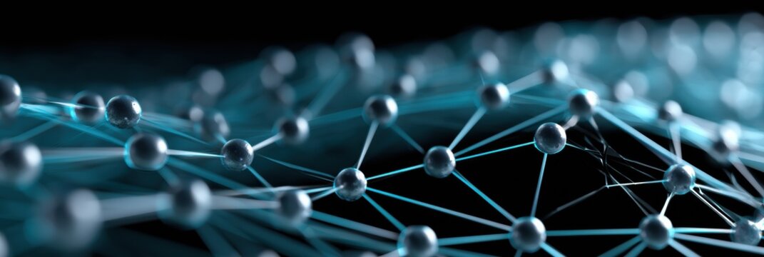 3D node structure with glowing atoms in a geometric lattice on a dark navy background, highlighting quantum computing.