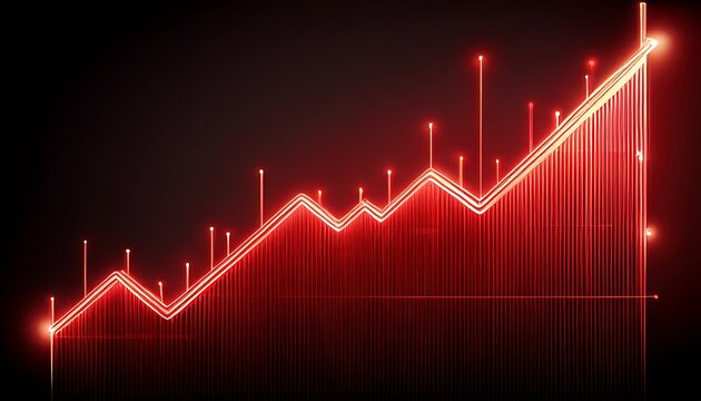 a red downward trending line graph with a glowing effect on a black background