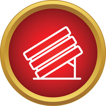Multiple rocket launcher outline symbol inside a red circle with gold border
