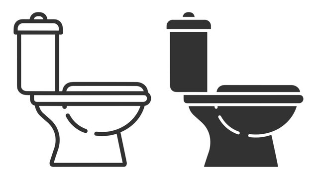 toilet bowl line and solid icon set sanitary plumbing fixture illustration on transparent background