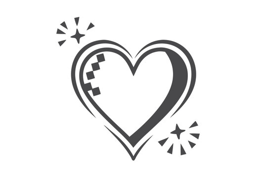 Black and White Pixel Heart Silhouette for Valentine's Day Design