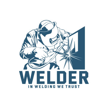 Welding logo design vector. Welder Silhouette Template Illustration.