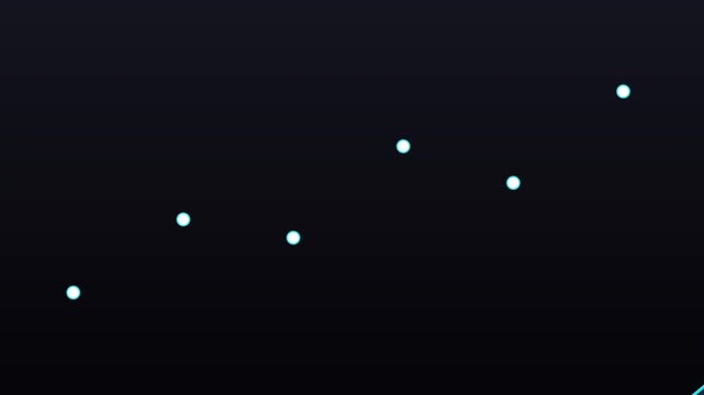 Minimalist animated data points showing upward growth trend with cyan glowing nodes on dark background