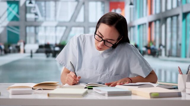 Focused Female Student Studying Medicine