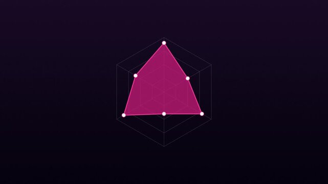Minimalist animated magenta radar chart spider web infographic on dark background