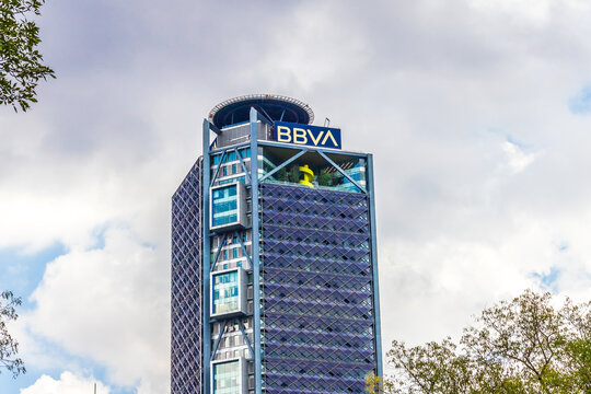 Mexico City, Mexico, September 25 2025 BBVA bank building tower on Reforma Avenue in Mexico City