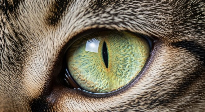 Extreme Macro Shot of Yellow Green Cat Eye with Textured Iris