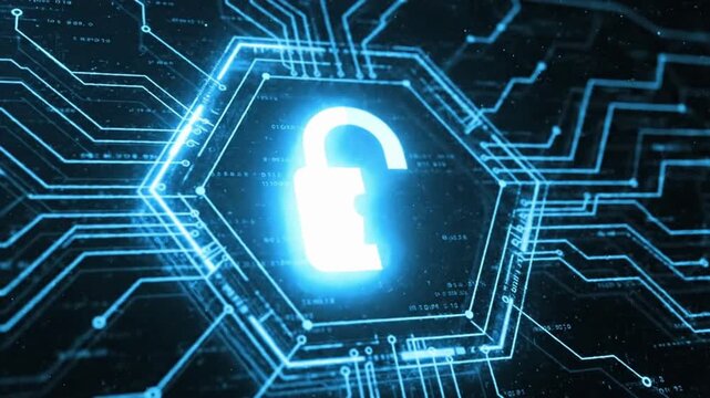 Lock icon animation showing network security and VSRExport in action with hexagon shape design