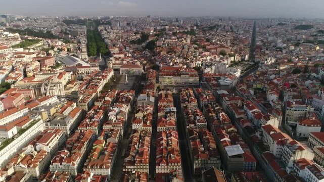 Aerial View Lisbon Historic City Buildings, Portugal