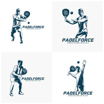 Set of Padel Player logo design vector. Padel Player Silhouette Template Illustration.
