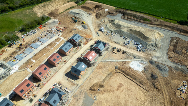 Construction Site Aerial View at Taylor Wimpey, Ripon, UK.