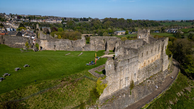Castle Ruins with Green Lawn in Richmond town, North Yorkshire, UK.