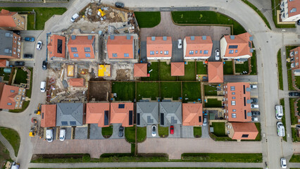 Aerial View of New Residential Neighborhood at Barratt Homes in Boroughbridge, UK. © iSky Media