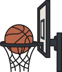 Basketball Going Through Hoop with Backboard Flat Vector Illustration © Elie
