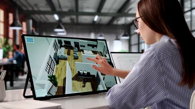 Person Using Computer To Design Virtual 3D Interior