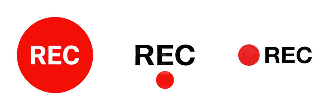 Set and collection of rec record icon with red dot isolated on white background