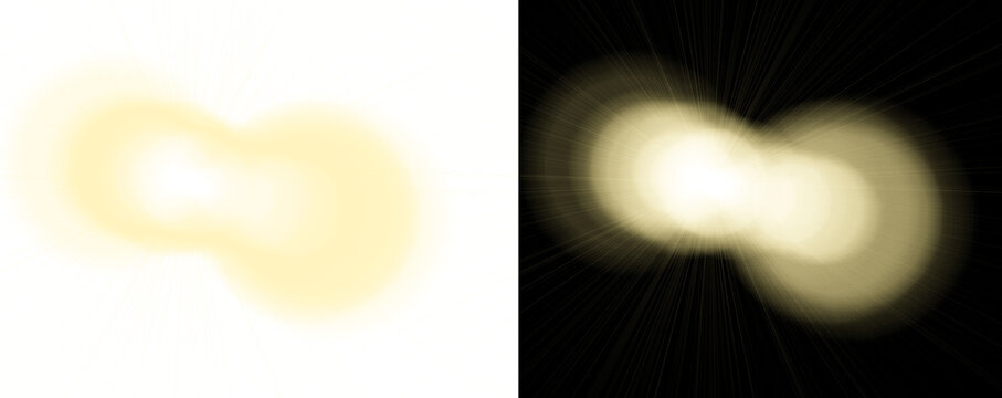 Blurry yellow light effects on white and black backgrounds for design isolated on transparent background