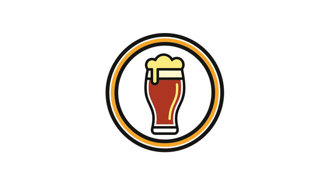 Beer icon with frothy head in a circle, flat design, vector illustration