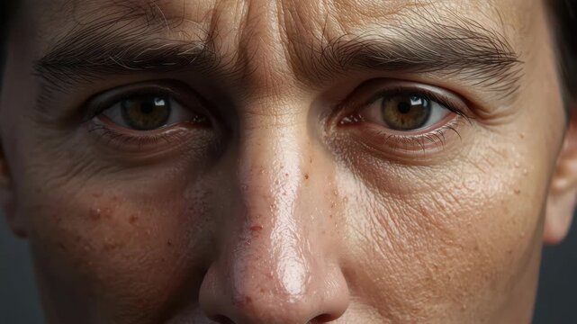 Male face close up portrait skin pore textured mature face with pores wrinkles closed eyes brown