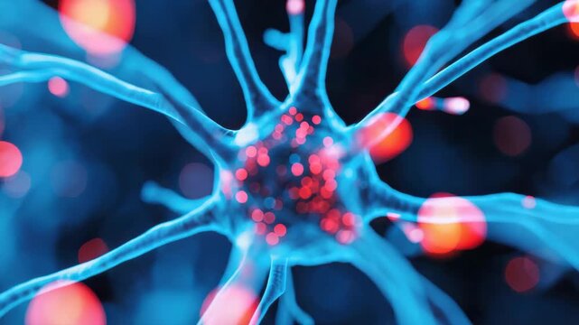Blue neuron synapse nerve cell neural network glowing blue conveying dynamic energy signals