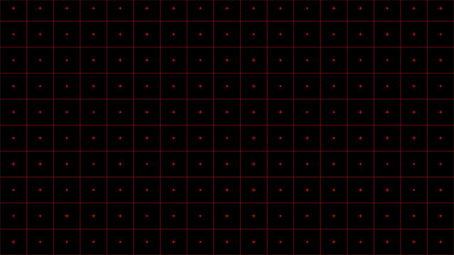 Dark futuristic grid background with glowing red cross symbols, cyber technology pattern for gaming interface digital wallpaper and virtual screens