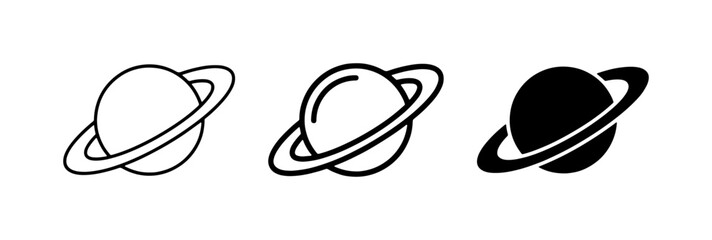 Planet Icons Set, Saturn Ringed Celestial Body Vector Graphics, Space Exploration and Astronomy Symbols © Mahfuz