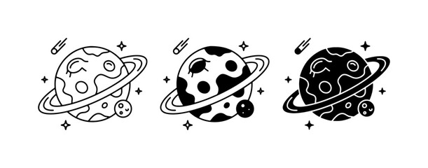 Cosmic Planets Collection, Ringed Celestial Bodies, Space Icons, Astronomical Illustrations, Vector Graphics © Mahfuz