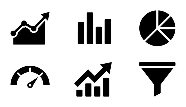 Business Analytics Icons Set, Data Visualization Symbols, Performance Metrics Graphics, Financial Charts Vector Collection