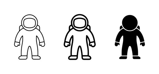 Astronaut Icons, Space Suit Vector Graphics, Cosmic Explorer Symbols. Set of 3, Line Art and Silhouette, for Science and Exploration Themes © Hasanur