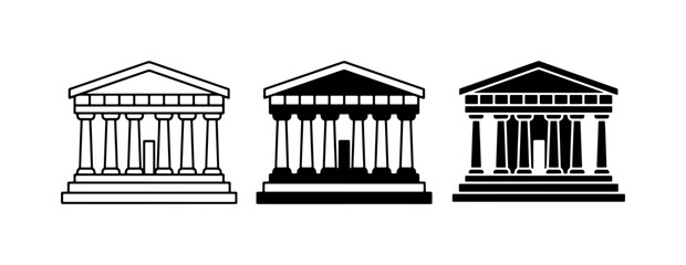 Fototapeta premium Ancient Greek Temple Icons, Classical Architecture Symbols, Government Building Illustrations, Set of Three Columns Facades