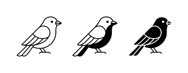 Minimalist Bird Icons Set, Simple Outline and Silhouette Styles, Vector Graphics for Nature and Wildlife Themes © Fariya