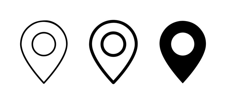 Location Pin Icons, Map Marker Symbols, Navigation Pointers. Set of 3 Vector Graphics for Geo-tagging, GPS, and Directional Design.