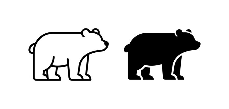 Simple Bear Icons, Black and White Vector Graphics, Animal Silhouettes for Wildlife and Nature Themes