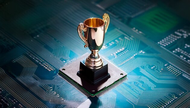 a trophy sitting on top of a circuit board