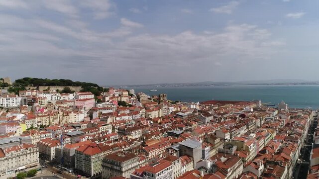 Aerial View of Lisbon Downtow, Portugal