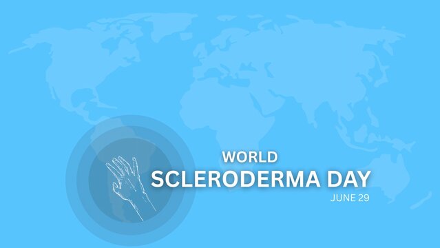 International Scleroderma Day awareness poster for June 29. Supporting patients with this rare autoimmune condition through global education, medical research, and healthcare solidarity.