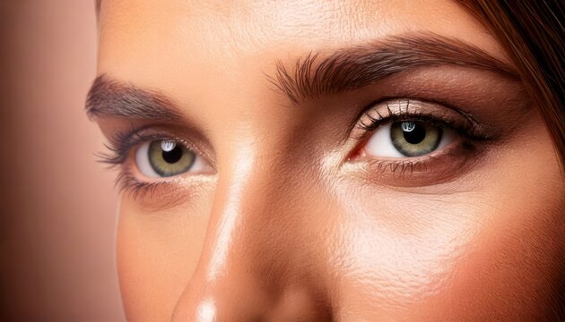Close-up of a Womans Eyes with Beautiful Makeup and Eyebrows.