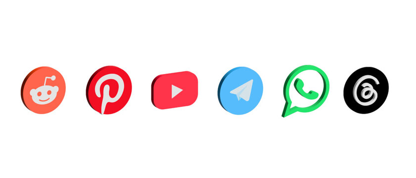 Reddit, Pinterest, YouTube, Telegram, WhatsApp, Threads - Collection of popular social media icons set