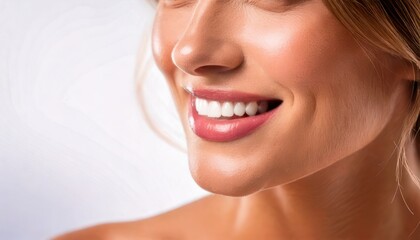 Obraz premium Close-up of a womans radiant smile and healthy teeth.