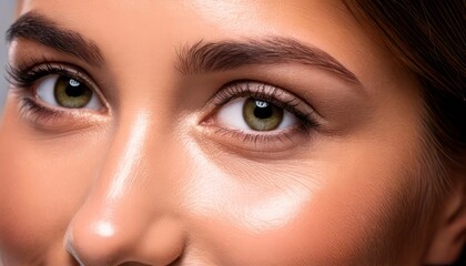 Fototapeta premium Close-up of captivating green eyes with flawless skin and brows.
