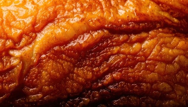 Close-up of Crispy Roasted Pork Skin Texture.