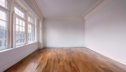 Fototapeta premium a large empty room with a white wall and wooden floors the room is bare and empty with no furniture or decorations the space is open and airy with a sense of emptiness and loneliness